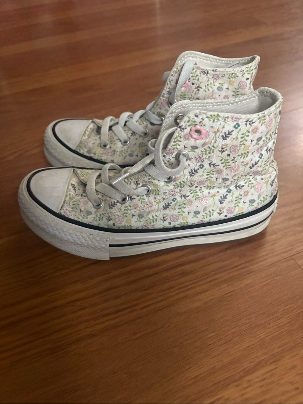 Converse Kids High-Top Sneakers in White with Pink & Green Floral Print